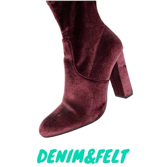 Steve Madden Edit Burgundy (Wine) Velvet High Heel Mid-Calf Boots | NEW!! ♥️🍷 - Picture 7 of 16